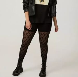 Torrid Black Mesh Diamond Flocked Leggings